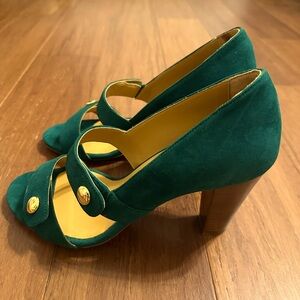 Sezane Green Sandals with Gold Accents
